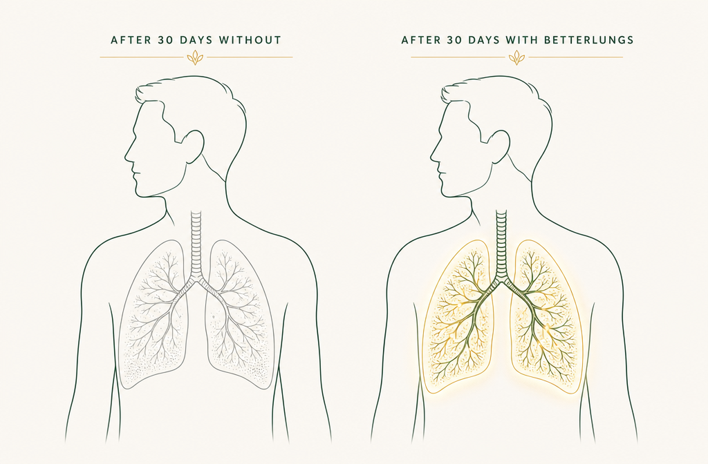 Lung diagram showing before and after BetterLungs use